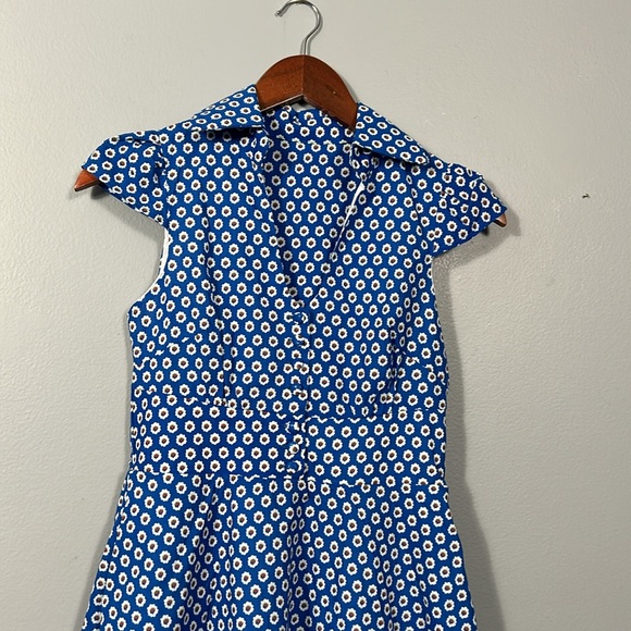 Japanese Fit and Flare Blue Floral A- line Midi Sleeveless Dress size S - Picture 3 of 17